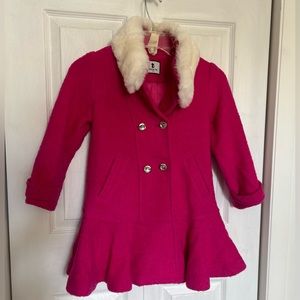 Girls Hot Pink Coat with detachable faux fur - Asian size 130 about 6-7US